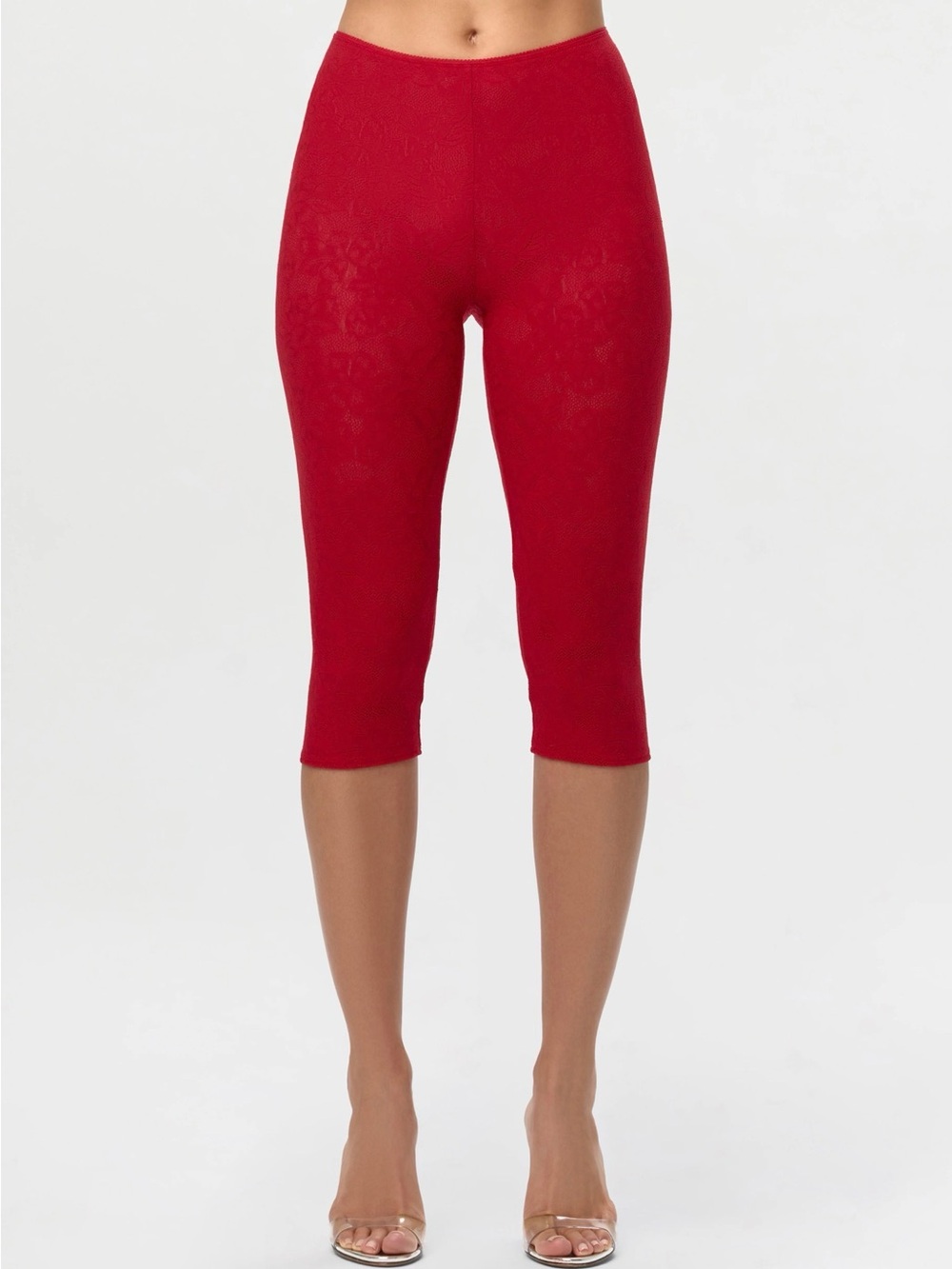 STRETCH LACE CROPPED LEGGINGS Ruby Red